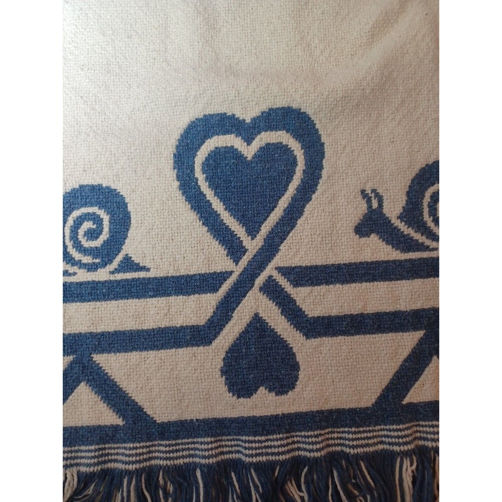 Blue & Cream Reversible Blanket/Throw Made In Spain Hearts & Snails - Picture 16 of 16